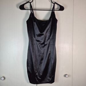 Fashion Nova Women’s Black Satin Silk Mini Dress Small S LBD Little Black Dress